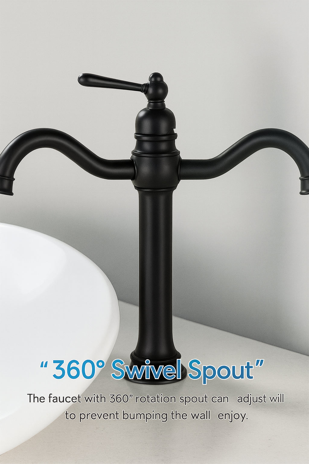 AKLFGN Single Hole Single Handle Waterfall Vessel Sink Faucet in Matte Black