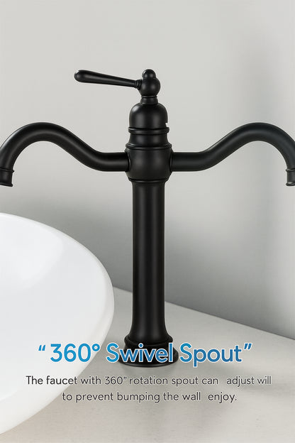 AKLFGN Single Hole Single Handle Waterfall Vessel Sink Faucet in Matte Black