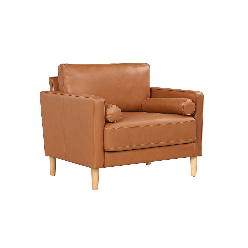 StyleWell Goodwin Faux Leather Large Arm Chair in Caramel Brown with Bolster Pillows