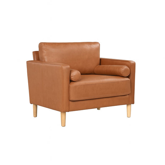 StyleWell Goodwin Faux Leather Large Arm Chair in Caramel Brown with Bolster Pillows