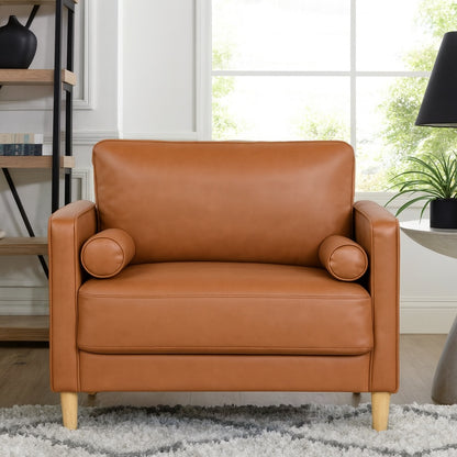 StyleWell Goodwin Faux Leather Large Arm Chair in Caramel Brown with Bolster Pillows