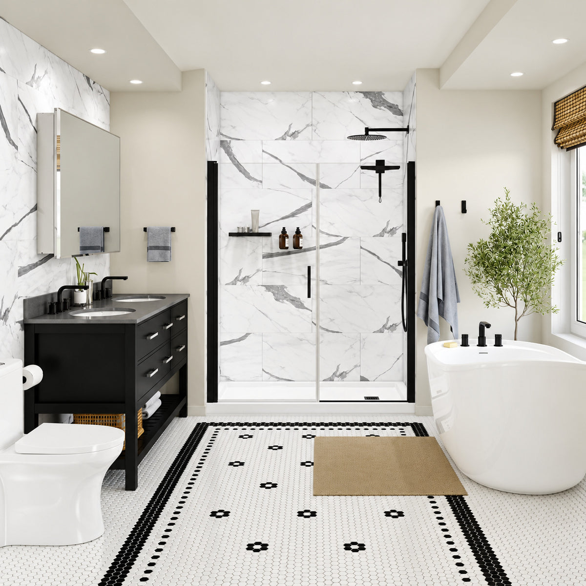 DreamLine Epiphany Shower Surrounds Glue up Alcove Wall Tiles 15 75in x 31 5in In Smooth Marble Glacier WTEP1531XSM11