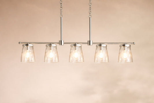 KICHLER Coralise 5 Light Linear Chandelier with Clear Water Glass in Brushed Nickel