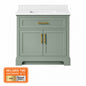 Home Decorators Collection Doveton 36 in Single Sink Freestanding Sage Green Bath Vanity with White Engineered Stone Top Assembled Doveton 36SG