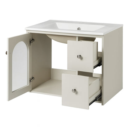 Polibi 30 in W Single Sink Bath Vanity in Black with White Ceramic Top 2 Soft close Doors and Double tier Deep Drawer