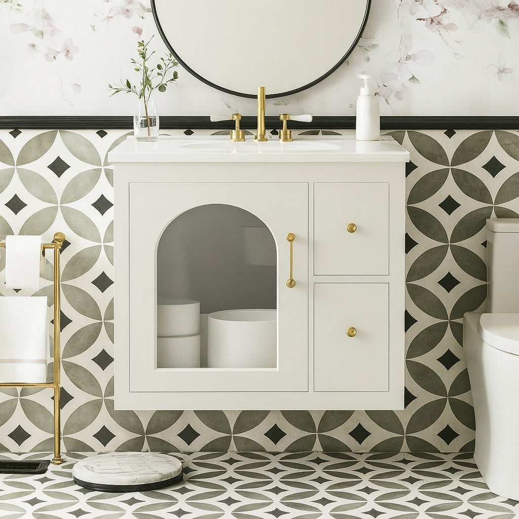 Polibi 30 in W Single Sink Bath Vanity in Black with White Ceramic Top 2 Soft close Doors and Double tier Deep Drawer
