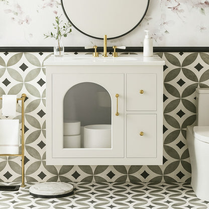 Polibi 30 in W Single Sink Bath Vanity in Black with White Ceramic Top 2 Soft close Doors and Double tier Deep Drawer