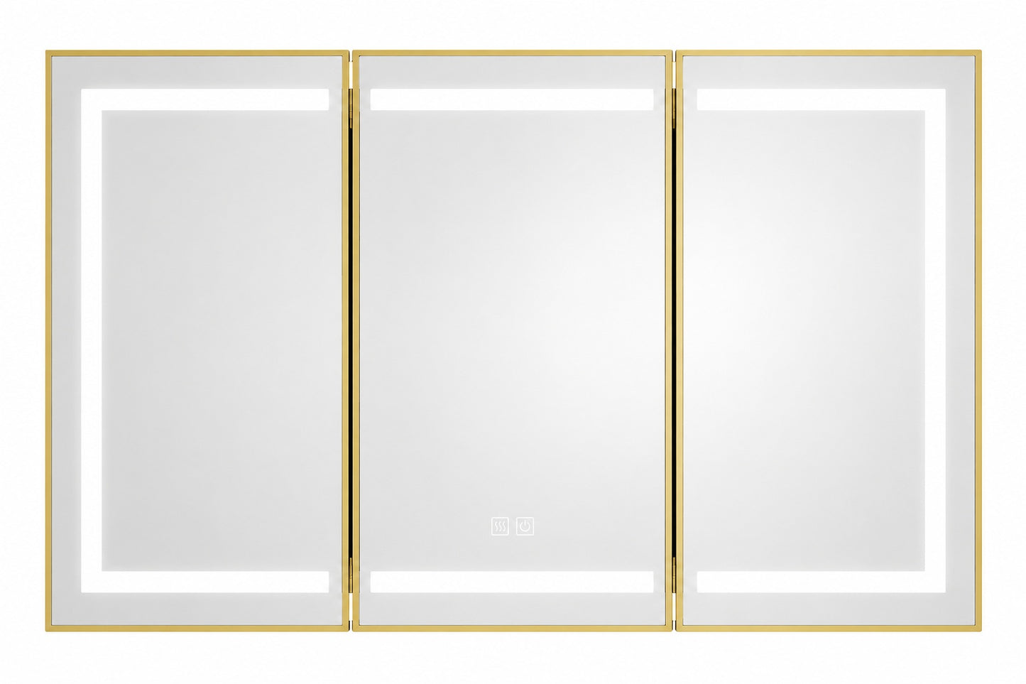 HOMEIBRO 60 in W x 32 in H Large Rectangular Gold Wall Mount LED Lighted Medicine Cabinet with Mirror