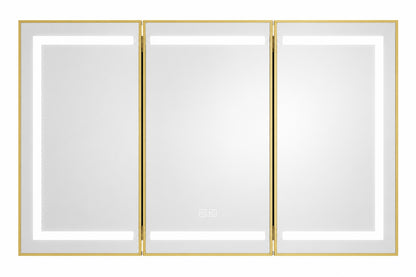 HOMEIBRO 60 in W x 32 in H Large Rectangular Gold Wall Mount LED Lighted Medicine Cabinet with Mirror