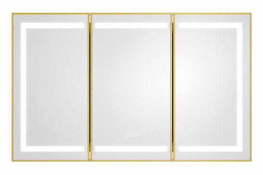HOMEIBRO 60 in W x 32 in H Large Rectangular Gold Wall Mount LED Lighted Medicine Cabinet with Mirror