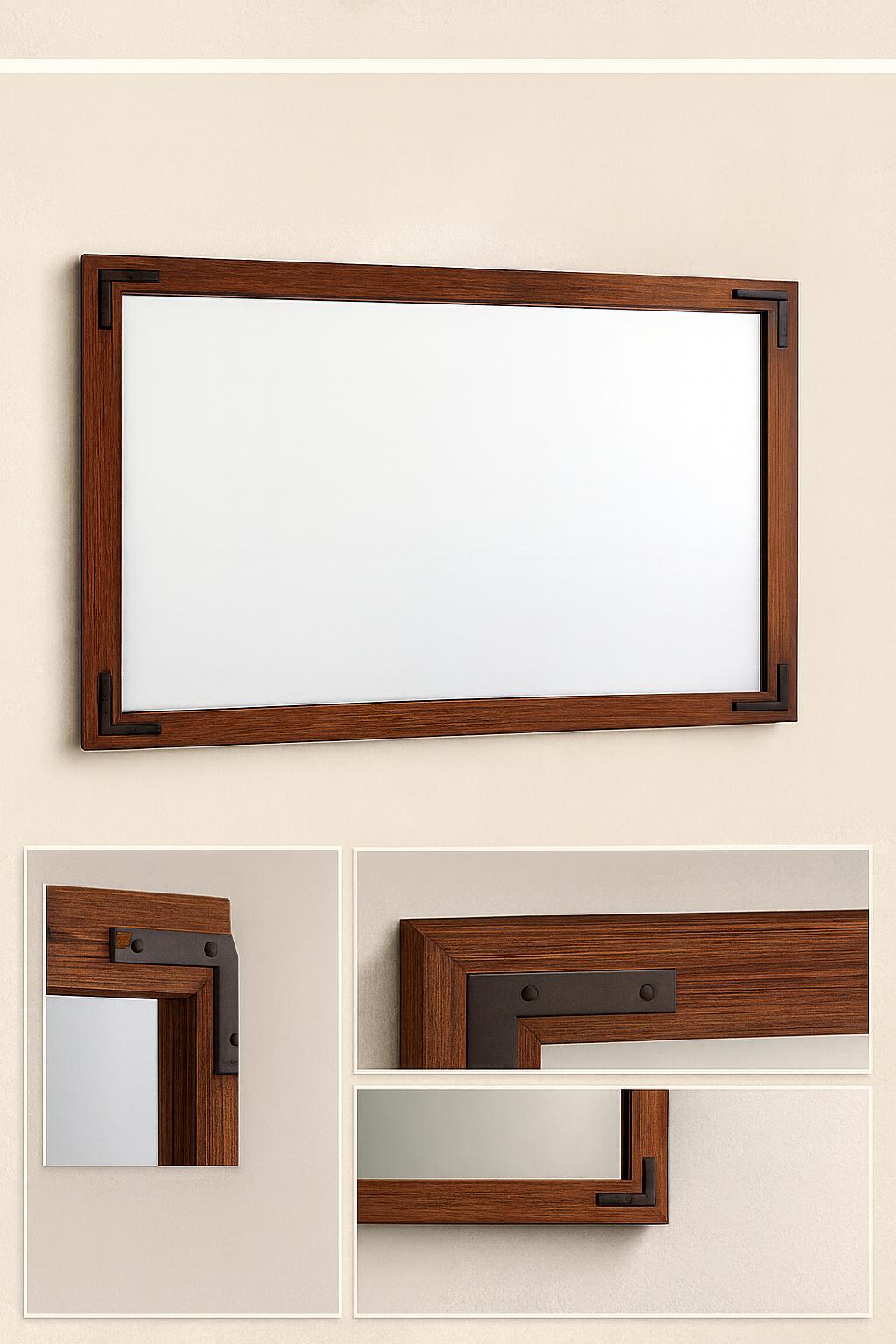 KeonJinn 55 in. W x 36 in. H Large Rectangular Rustic Wood Framed Farmhouse Wall Bathroom Vanity Mirror in Brown