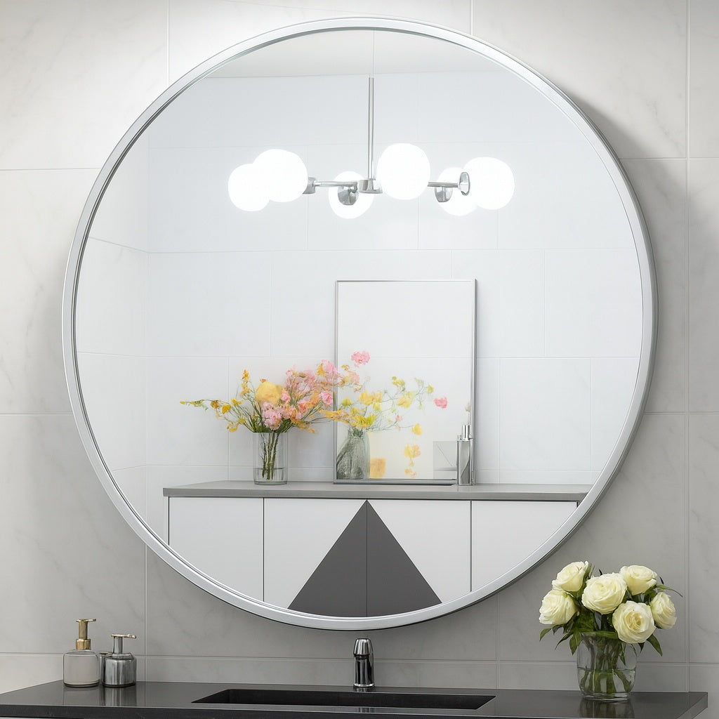 40 in w x 40 in h Medium Round Metal Framed Modern Wall Mounted Bathroom Vanity Mirror in Brush Nickel hd Yxjsk R100BS