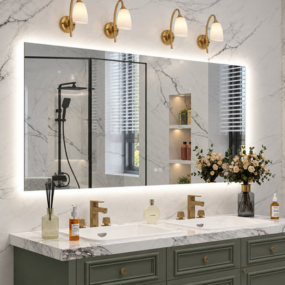 KIOTEE 60 in W x 30 in H Rectangular Frameless Super Bright Backlited LED Anti Fog Tempered Glass Wall Bathroom Vanity Mirror