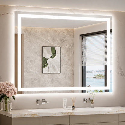 KeonJinn 42 in W x 36 in H Rectangular Frameless LED Light Anti Fog Wall Bathroom Vanity Mirror with Frontlit and Backlit
