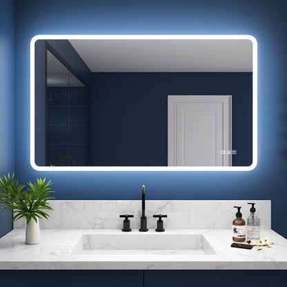 Wynnt 55 in. W x 36 in. H Rectangular Framed Wall LED Bathroom Vanity Mirror with Dimmable Anti-Fog Lighted Mirror in White