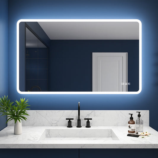 Wynnt 55 in. W x 36 in. H Rectangular Framed Wall LED Bathroom Vanity Mirror with Dimmable Anti-Fog Lighted Mirror in White