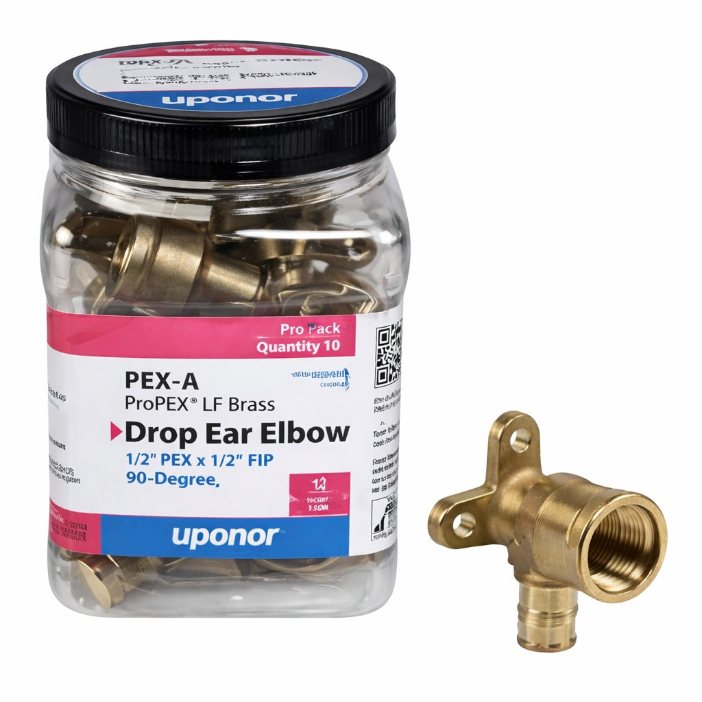 Uponor ProPEX 1 2 in PEX A Expansion Barb x 1 2 in FIP Lead Free Brass 90 Degree Drop Ear Elbow 10 Pack