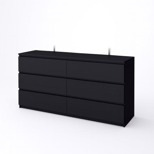 FUFU&GAGA Black 6-Drawers 59 in. W Wooden Dresser without Mirror, Chest of Drawers, Storage Sideboard