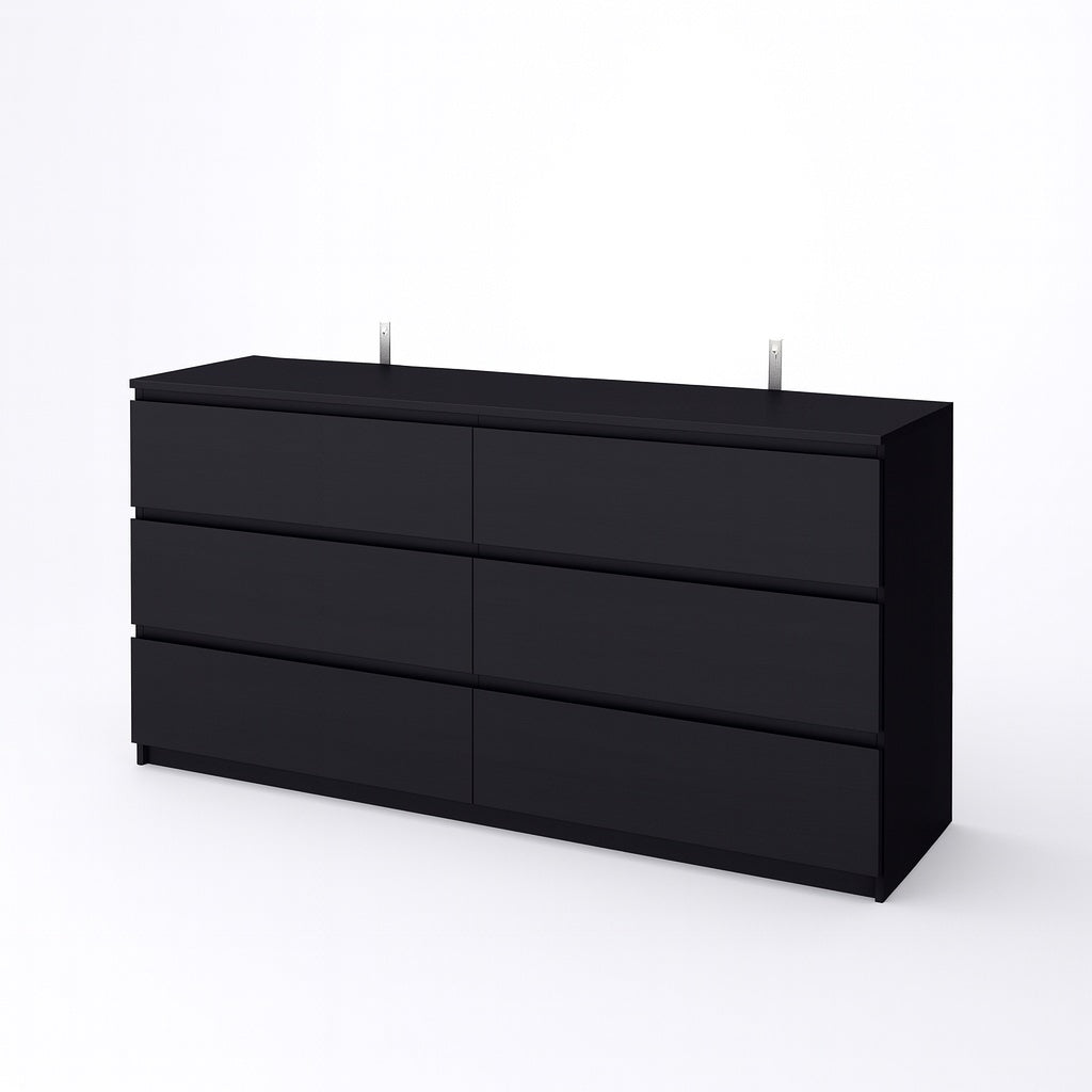 FUFU&GAGA Black 6-Drawers 59 in. W Wooden Dresser without Mirror, Chest of Drawers, Storage Sideboard