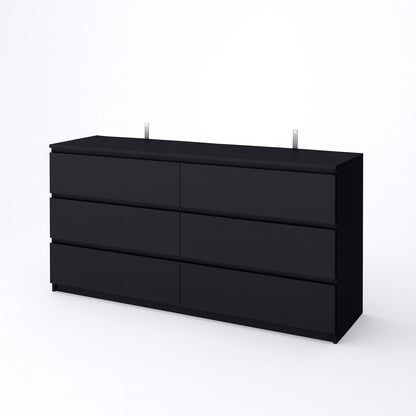 FUFU&GAGA Black 6-Drawers 59 in. W Wooden Dresser without Mirror, Chest of Drawers, Storage Sideboard