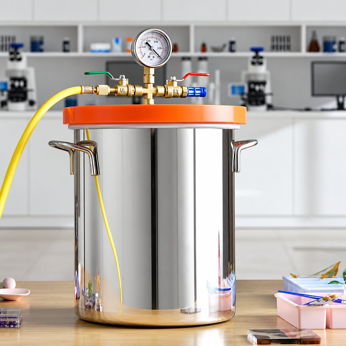 SKYSHALO 5Gal Vacuum Chamber Upgraded Tempered Glass Lid Vacuum Degassing Chamber 304Stainless Steel Chamber Stabilizing Wood