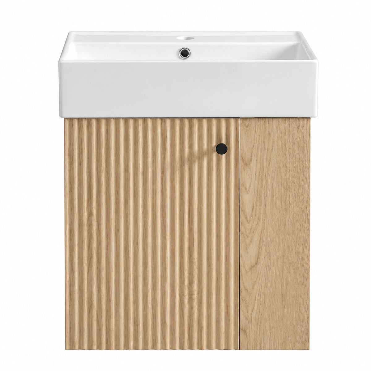 Virubi Modern 21 6 in W Floating Bath Vanity in Wood Color with White Ceramic Top and Right Side Storage