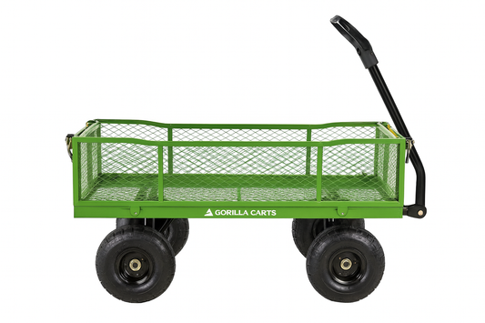 GORILLA CARTS 4 cu. ft., 900 lbs. Heavy-Duty Steel Utility Garden Cart, 4 cu. ft., 10 in. Pneumatic Tires, 2-in-1 Pull or Tow Handle