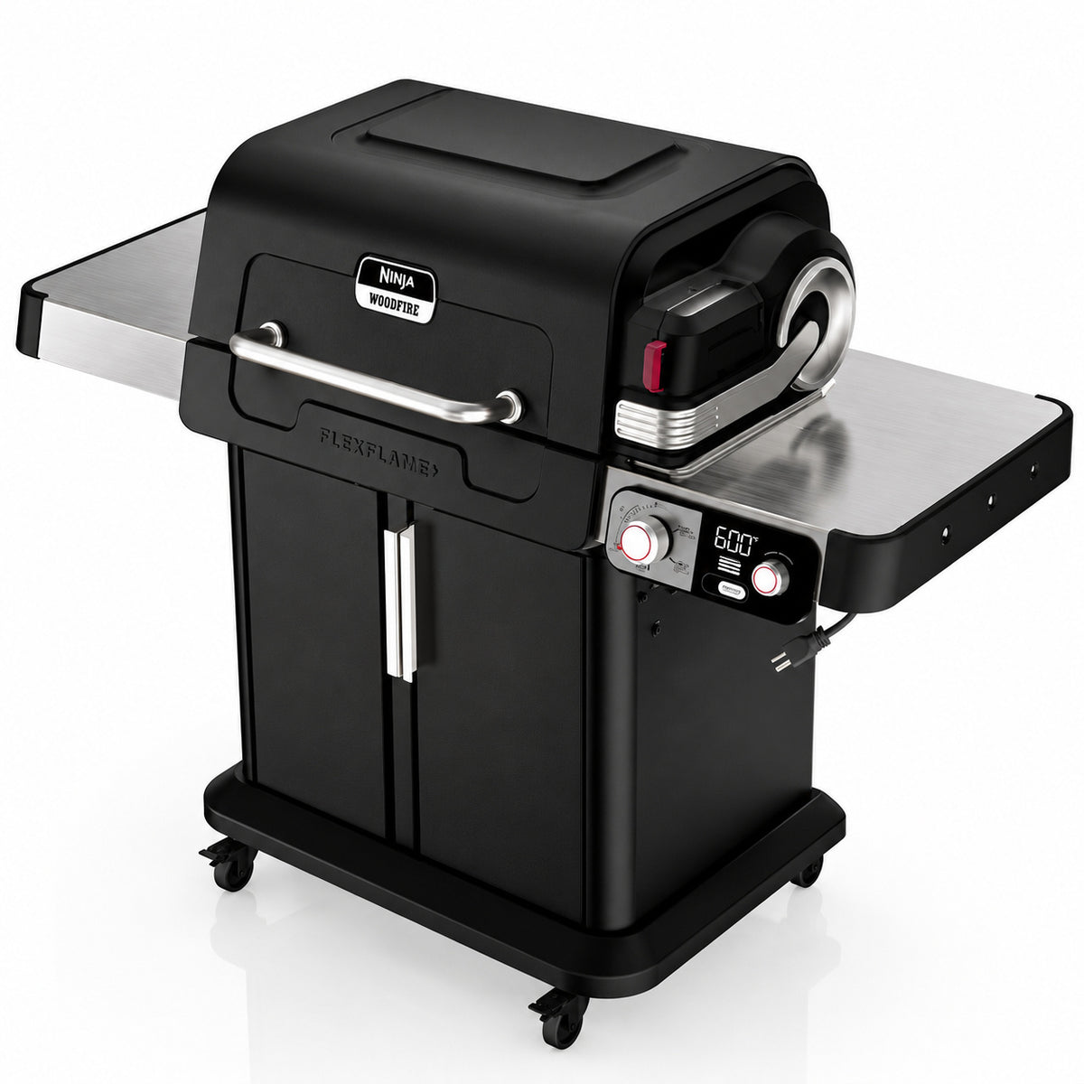 NINJA FlexFlame Plus 3 Burner Outdoor Cooking BBQ 5 in 1 Propane and Electric Grill Smoker Roaster Pizza Maker in Black PG302