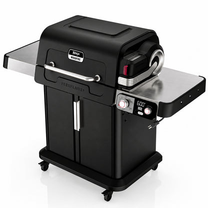 NINJA FlexFlame Plus 3 Burner Outdoor Cooking BBQ 5 in 1 Propane and Electric Grill Smoker Roaster Pizza Maker in Black PG302