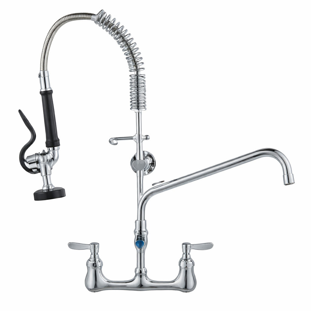 Commercial Faucet 25 in H 8 in Center 12 in Double Handle Pull Down Sprayer Kitchen Faucet with in Silver