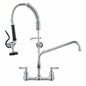 Commercial Faucet 25 in H 8 in Center 12 in Double Handle Pull Down Sprayer Kitchen Faucet with in Silver
