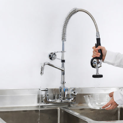 Commercial Faucet 25 in H 8 in Center 12 in Double Handle Pull Down Sprayer Kitchen Faucet with in Silver