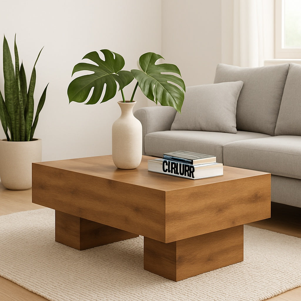 Polibi Modern 43.3 in. Natural Rectangle Wood Coffee Table