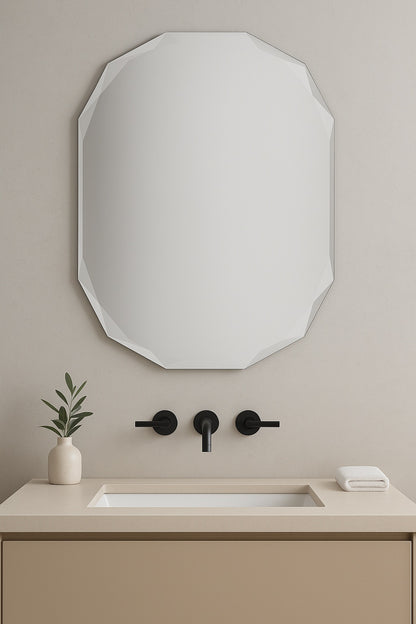 KeonJinn 20 in. W x 28 in. H Oval Beveled Frameless Wall Mount Bathroom Vanity Mirror Decorative Wall Accent Mirror