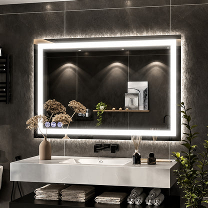 GLSLAND 47 6 in W x 31 5 in H Rectangular LED Light Anti Fog Frameless Wall Bathroom Vanity Mirror A476315NLEDWRT
