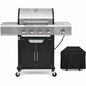 FIROMO 4 Burner Propane Gas Grill in Stainless Steel with Side Burner Condiment Rack and Built in Thermometer with Grill Cover