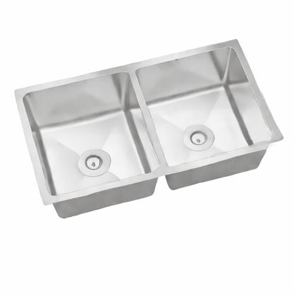 Boyel Living 31 in Undermount Kitchen Sink Daul Bowl 18 Gauge Brushed Sink Material with Drain Bottom Grid and accessories