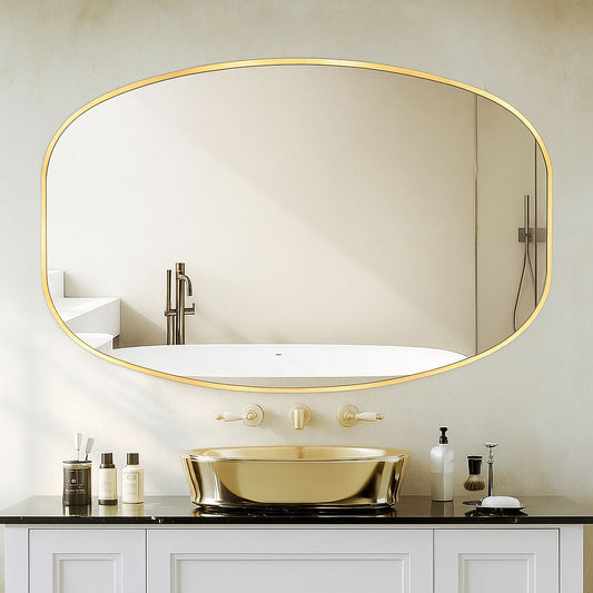 30 in. W x 48 in. H Gold Oval Wall Mounted Aluminum Alloy Bathroom Mirror Decorative Mirror
