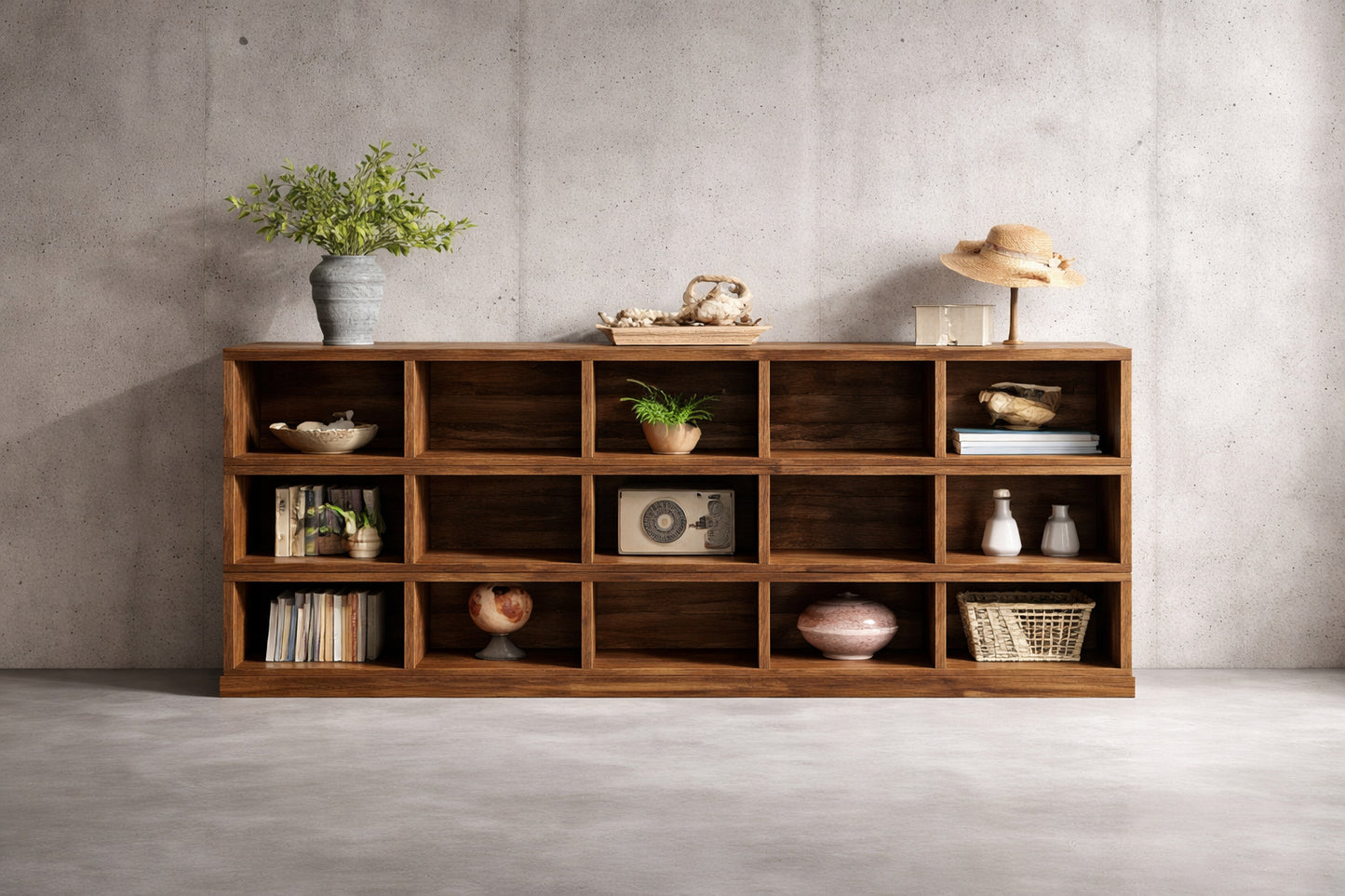 Byblight Turrella 63 In Brown Rectangle Wood Console Table With 15 Cubes