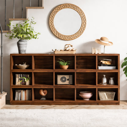 Byblight Turrella 63 In Brown Rectangle Wood Console Table With 15 Cubes
