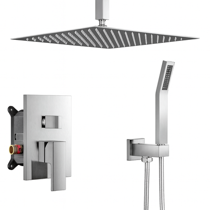androme 12 in. 2-Jet High-Pressure Rainfall Shower System w/Combo Set Wall Mount Handheld Shower Head in Chrome (Valve Included)