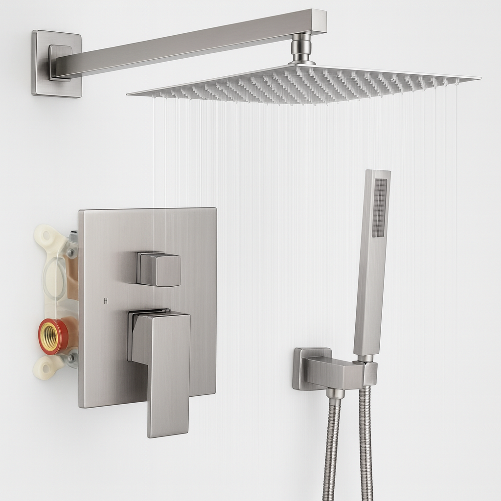 androme 12 in. 2-Jet High-Pressure Rainfall Shower System w/Combo Set Wall Mount Handheld Shower Head in Chrome (Valve Included)