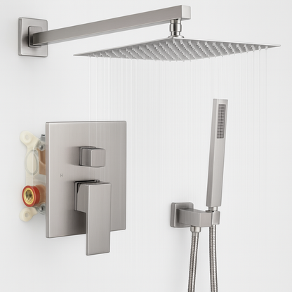 androme 12 in. 2-Jet High-Pressure Rainfall Shower System w/Combo Set Wall Mount Handheld Shower Head in Chrome (Valve Included)