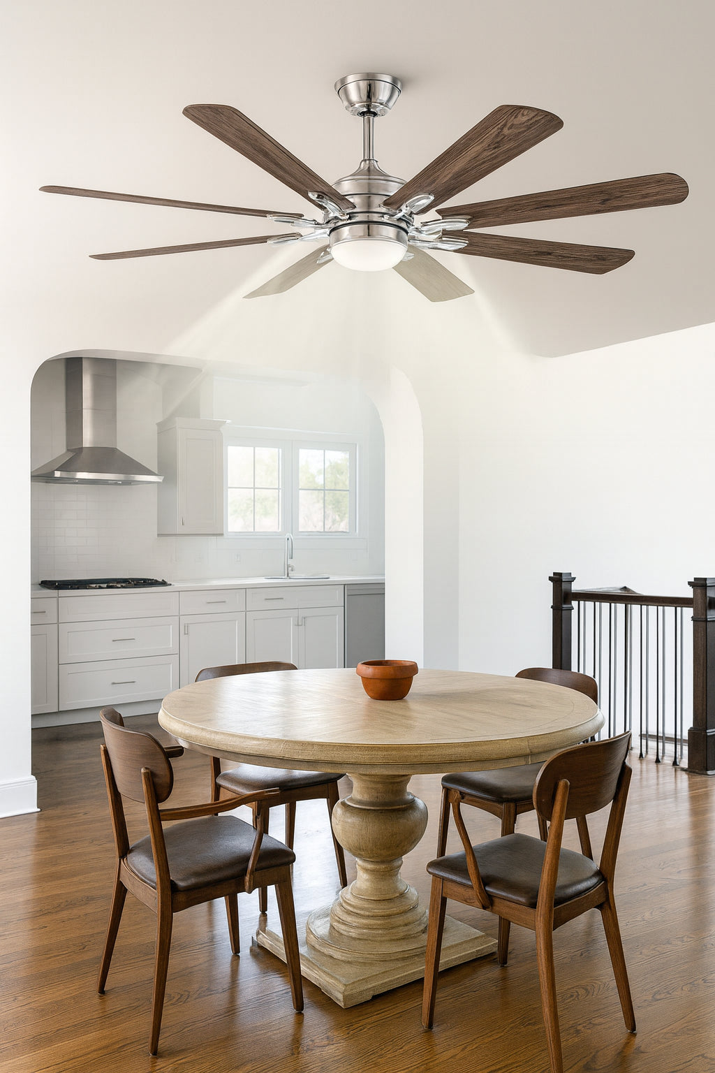 OUKANING Silver and Brown Modern Indoor 60 in. 6-Speed Reversibel Ceiling Fan with 3-Color Integrated LED and Remote