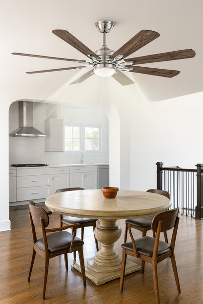 OUKANING Silver and Brown Modern Indoor 60 in. 6-Speed Reversibel Ceiling Fan with 3-Color Integrated LED and Remote