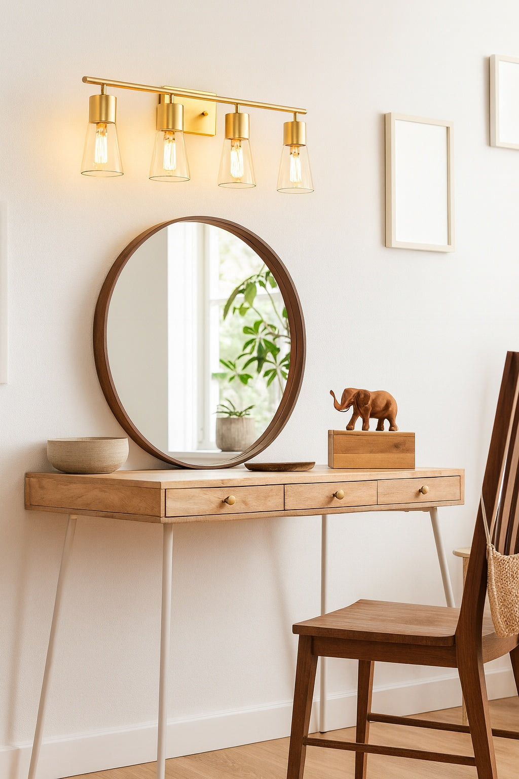 Deyidn Modern 30 31 in 4 Light Gold Vanity Light with Glass Shade with Metal Ring Dimmable Sconces Wall Lighting for Bathroom