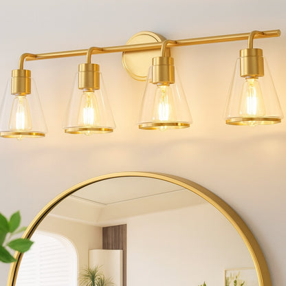 Deyidn Modern 30 31 in 4 Light Gold Vanity Light with Glass Shade with Metal Ring Dimmable Sconces Wall Lighting for Bathroom