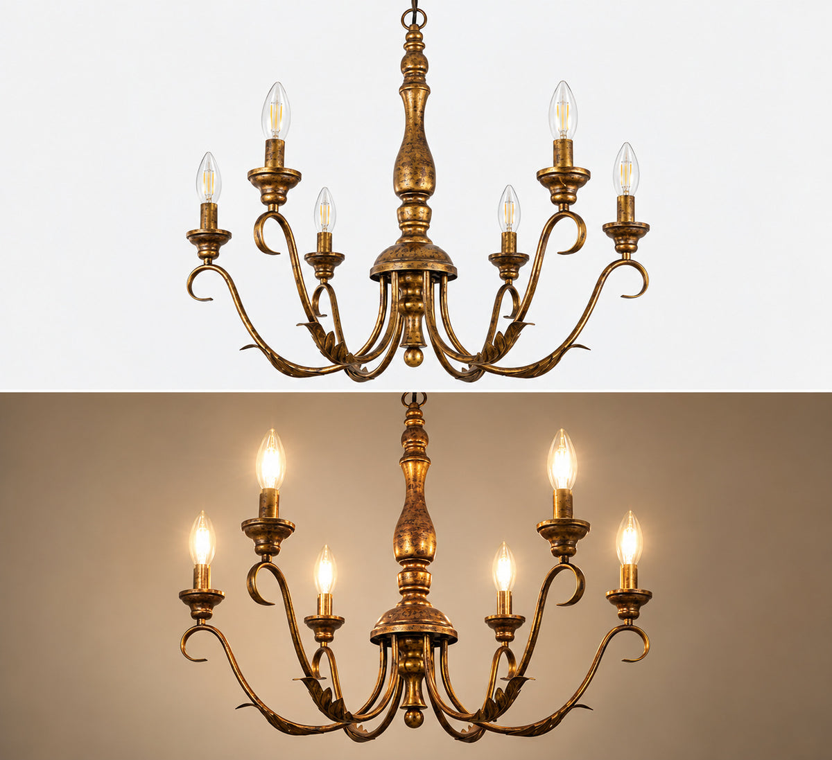 LynPon 6 Light Distressed Brass Candle Style Farmhouse French Country Chandelier 23 62 in for Dining Room Bedroom CLYS378 D 6