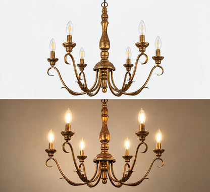 LynPon 6 Light Distressed Brass Candle Style Farmhouse French Country Chandelier 23 62 in for Dining Room Bedroom CLYS378 D 6