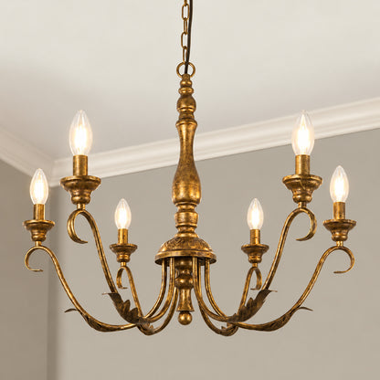 LynPon 6 Light Distressed Brass Candle Style Farmhouse French Country Chandelier 23 62 in for Dining Room Bedroom CLYS378 D 6